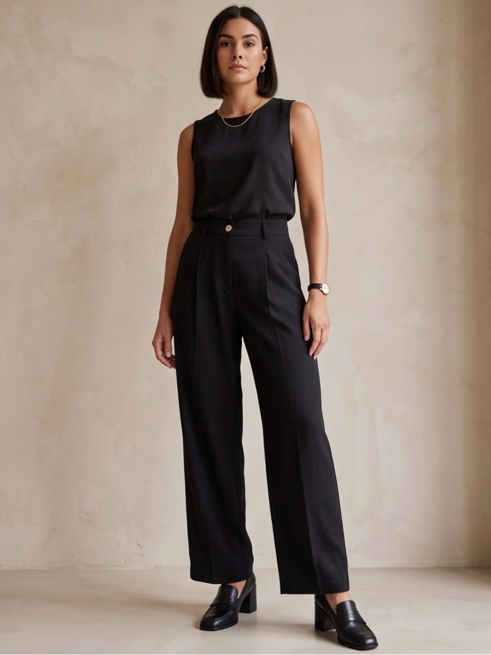 Clozoz Black Wide Leg Dress Pants High Waisted Elastic Trousers Womens Medium